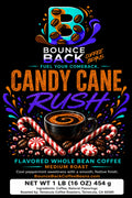 Bounce Back Coffee Beans - Candy Cane Rush flavored coffee label