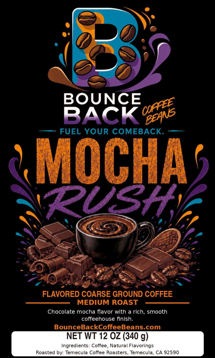 Mocha Rush 12 oz Coarse Ground label