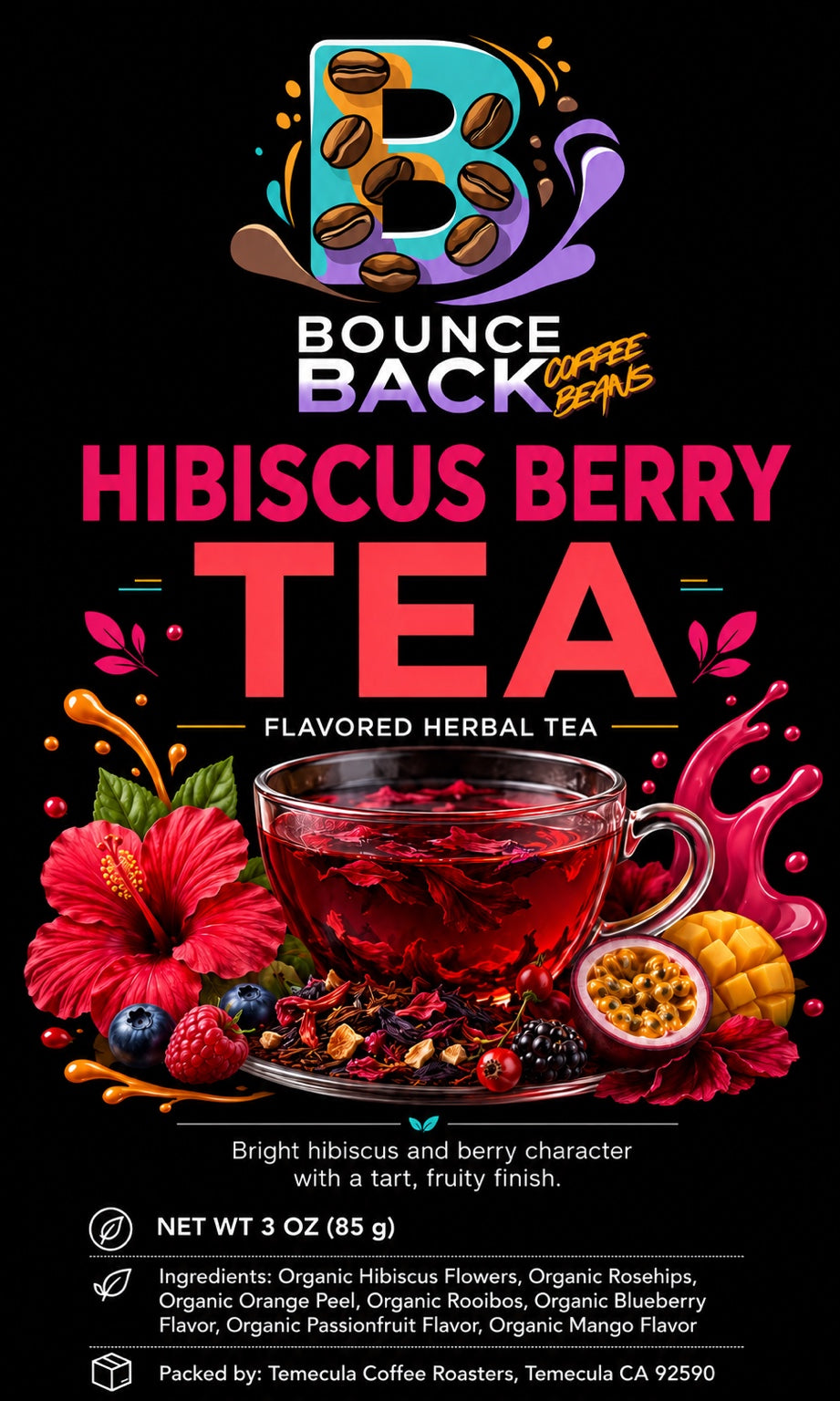 Hibiscus Berry flavored herbal tea – 3 oz approved label