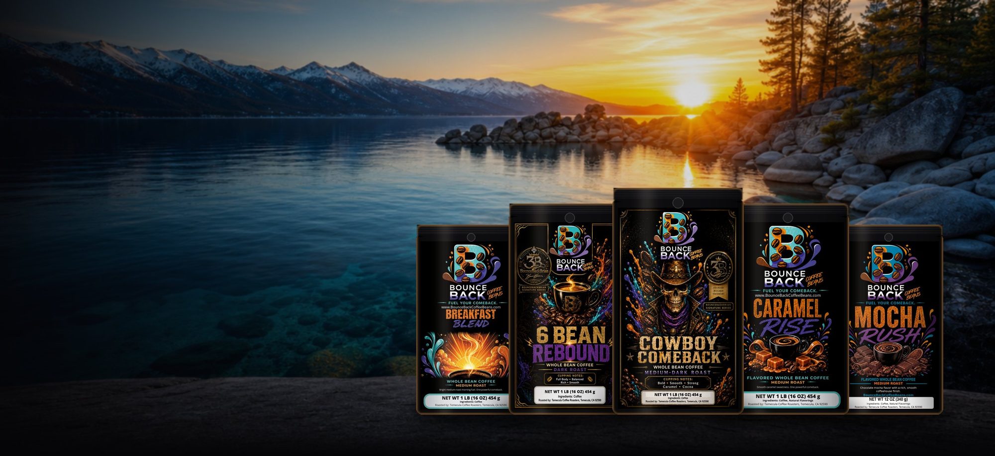 Bounce Back Coffee bags at Lake Tahoe, NV
